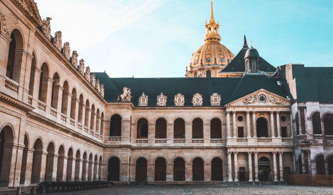The empty courtyard of Les Invalides in Paris, France